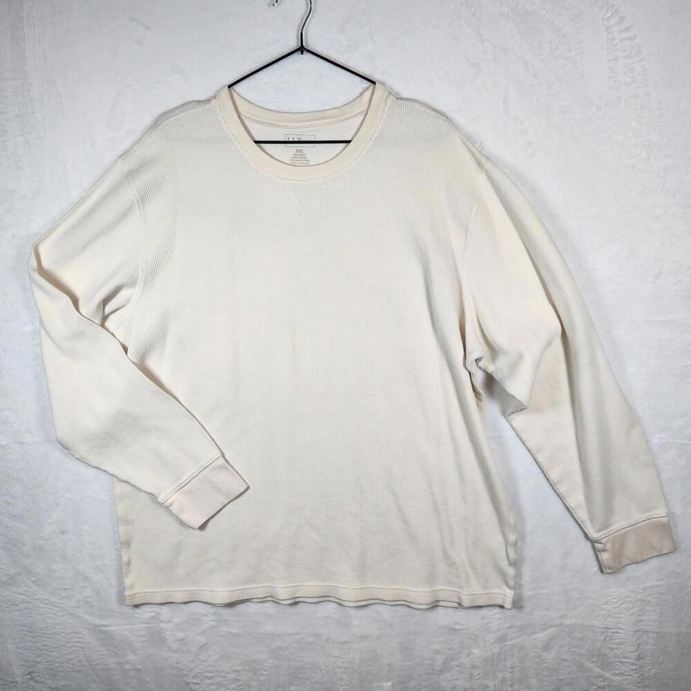 Ll Bean White Waffle‎ Knit Long Sleeve Shirt Size XXL